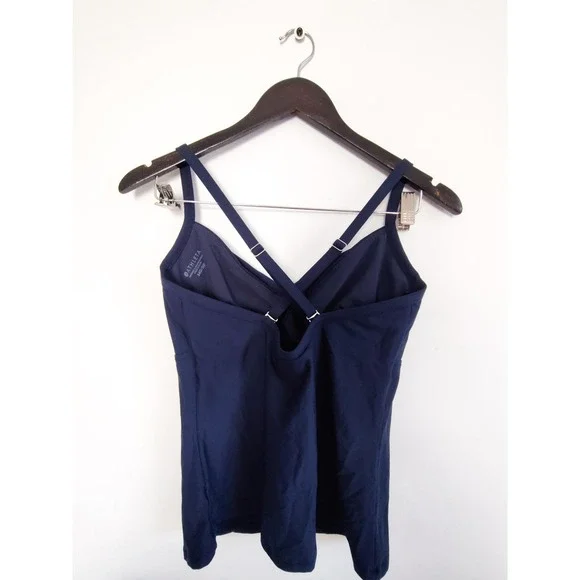 Athleta Tankini Swim Top 34D / 34DD Navy Twist Front Adjustable Strap Swimwear - Picture 4 of 5